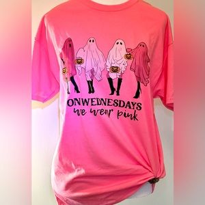 Mean Ghosts🩷 Fun Halloween Short Sleeve Tee in Highlighter Pink